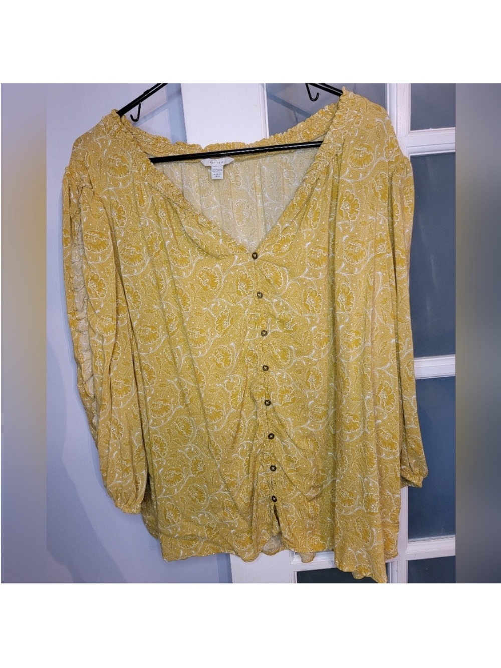Cato Yellow Paisley Button-Front Boho Blouse